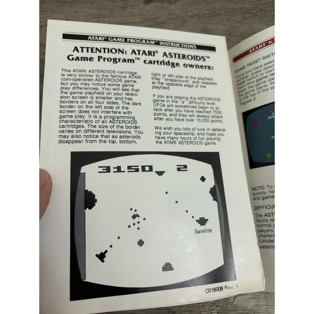 Asteroids (Atari 2600, 1981) Video Game Cartridge and Manual Instruction Booklet